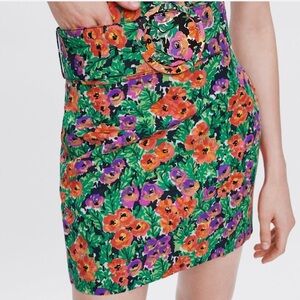 ZARA Belted Floral Skirt